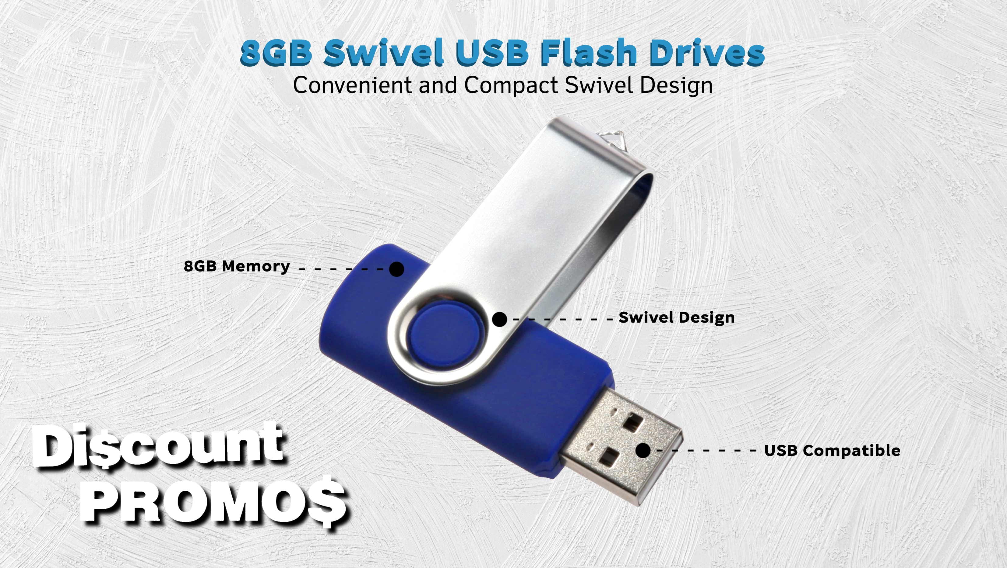 6 Swivel USB Flash Drives Pack, 8GB - Pocket size, Long Data Retention - Blue