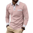 thumbnail image 2 of CCRFTGI Men's Polo Shirts Casual Long Sleeve Button Polo Shirt with Chest Pocket Classic Collared Golf Shirt Pink M, 2 of 5