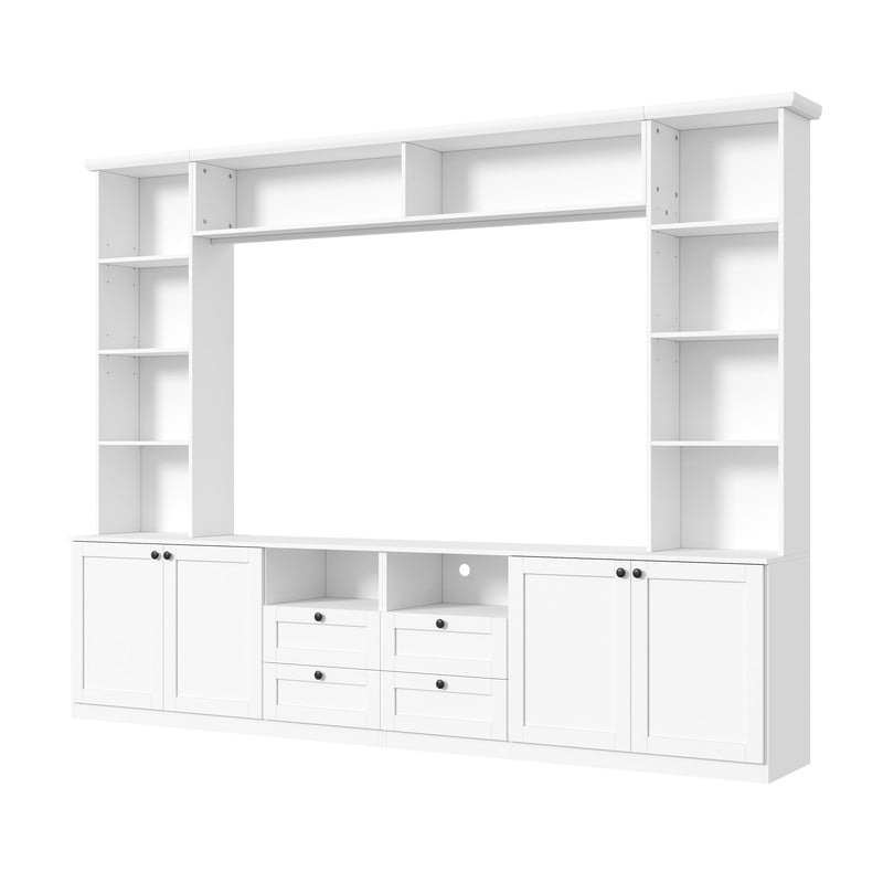 Farmhouse Entertainment Center Wall Unit with Drawers & Adjustable Shelves, TV Stand Media Console with Bridge for TVs Up to 70"