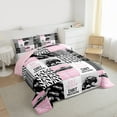 thumbnail image 3 of Homewish Speed Race Car Bedding Comforter Set,Extreme Sport Twin Comforter Sets,Pink Gray Patchwork Checkered Bedding Set For Girls Kids,Ultra Soft Home Decor Reversible,2-Piece, 3 of 8
