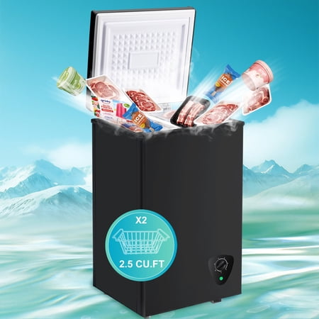 2.5 Cu.ft Small Deep Freezer, Chest Freezer with 2 BasketsCompact for Apartment Dorm Garage, Black