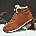thumbnail image 4 of Xfvqtps Men and Womens Warm Sneakers High Top Lamb Wool Plush Fleece Line Lace Up Lightweight Non Slip Winter Shoes Korean Cotton Shoes Snow Boots Brown, 4 of 7