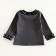 thumbnail image 4 of Girls Ruffle Neck Long Sleeve Shirts, Kids Soft Slim‑Fit Pullover Top, Solid Color Ruffle Cuffs Casual Blouse, 4 of 8