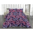 thumbnail image 2 of Ambesonne Floral Quilted Coverlet 3 Pcs, Contemporary Exotic Leaf Art, King Size, Plum Dark Maroon Sky Blue, 2 of 4