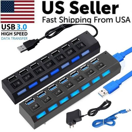 7-Port USB Hub 3.0/2.0, High-Speed Data Splitter with Individual Switches, USB Expansion Adapter for PC, Laptop, MacBook & Desktop Computers