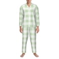 thumbnail image 3 of Salouo Pistachio Green Checkboard Print Button-Front Long Sleeve Pajama Set for Men, Soft 2Pjs Men's Long Sleeve Sleepwear-Large, 3 of 7
