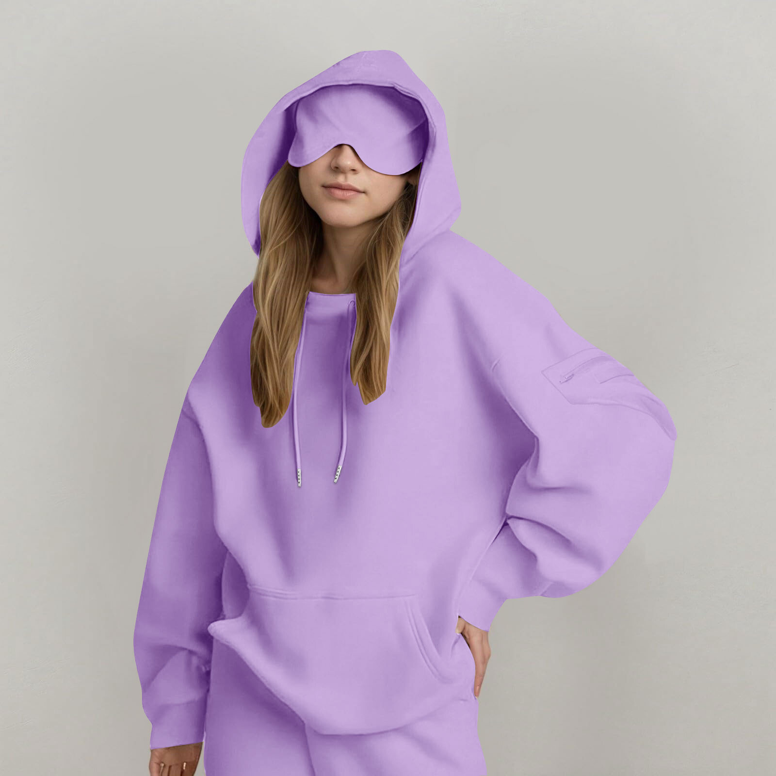 Sweat-shirt à Capuche Avec Masque Intégré - Polaire Douce - Pour Voyage, Avion, Camping - Confortable Et Chaud - Femme