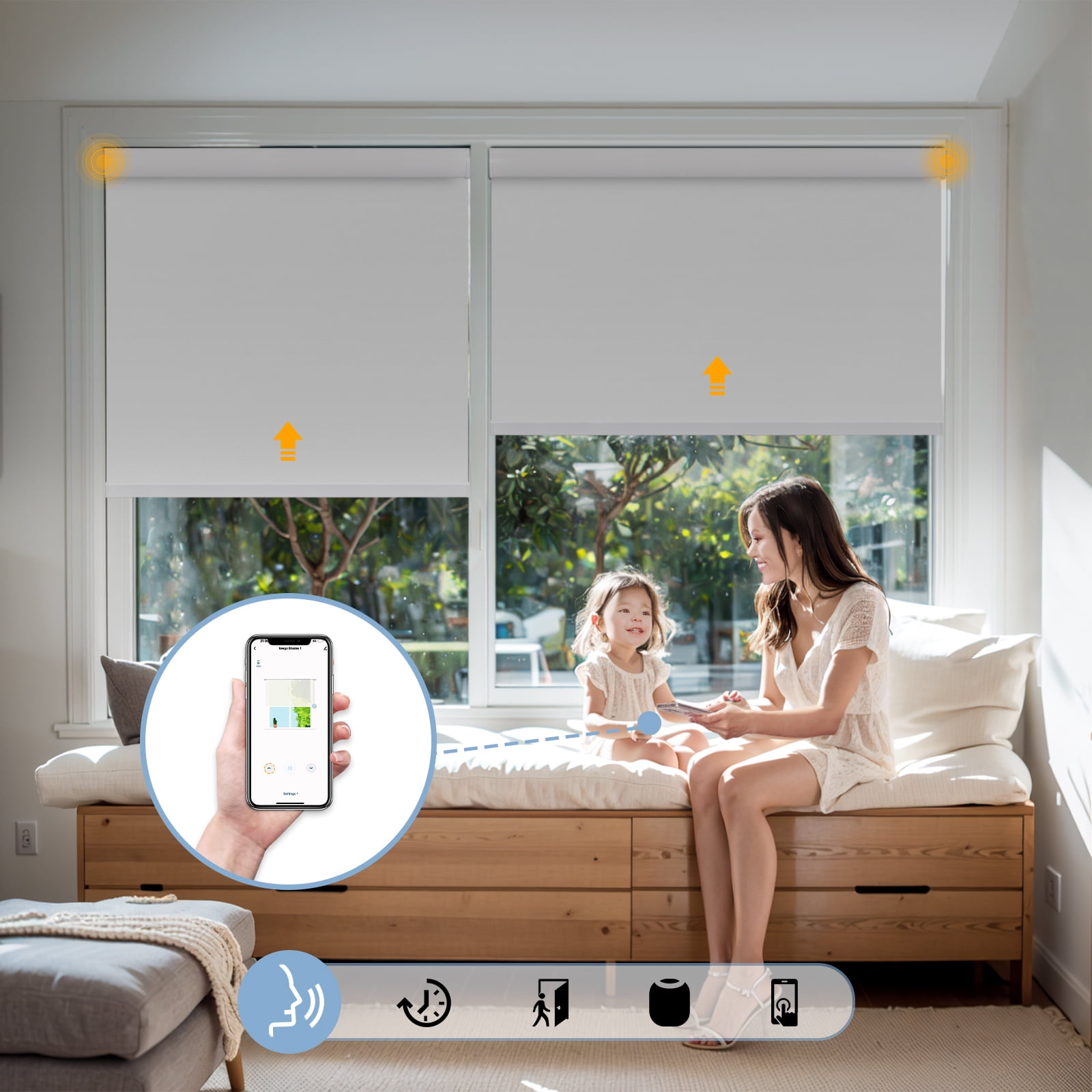 Keego Smart Motorized Roller Shades Work with Wi-Fi Intelligent Sensor Shades with Remote Window Blinds work with Alexa Google for Smart Home Office,58"Wx68"H(White, Blackout)
