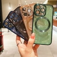 thumbnail image 6 of Compatible with iPhone 14 Pro Magnetic Glitter Case, Luxury Plating Cute Bling Clear Phone Case, Compatible with MagSafe for Women Girls with Camera Protector Back Cover - Green, 6 of 10