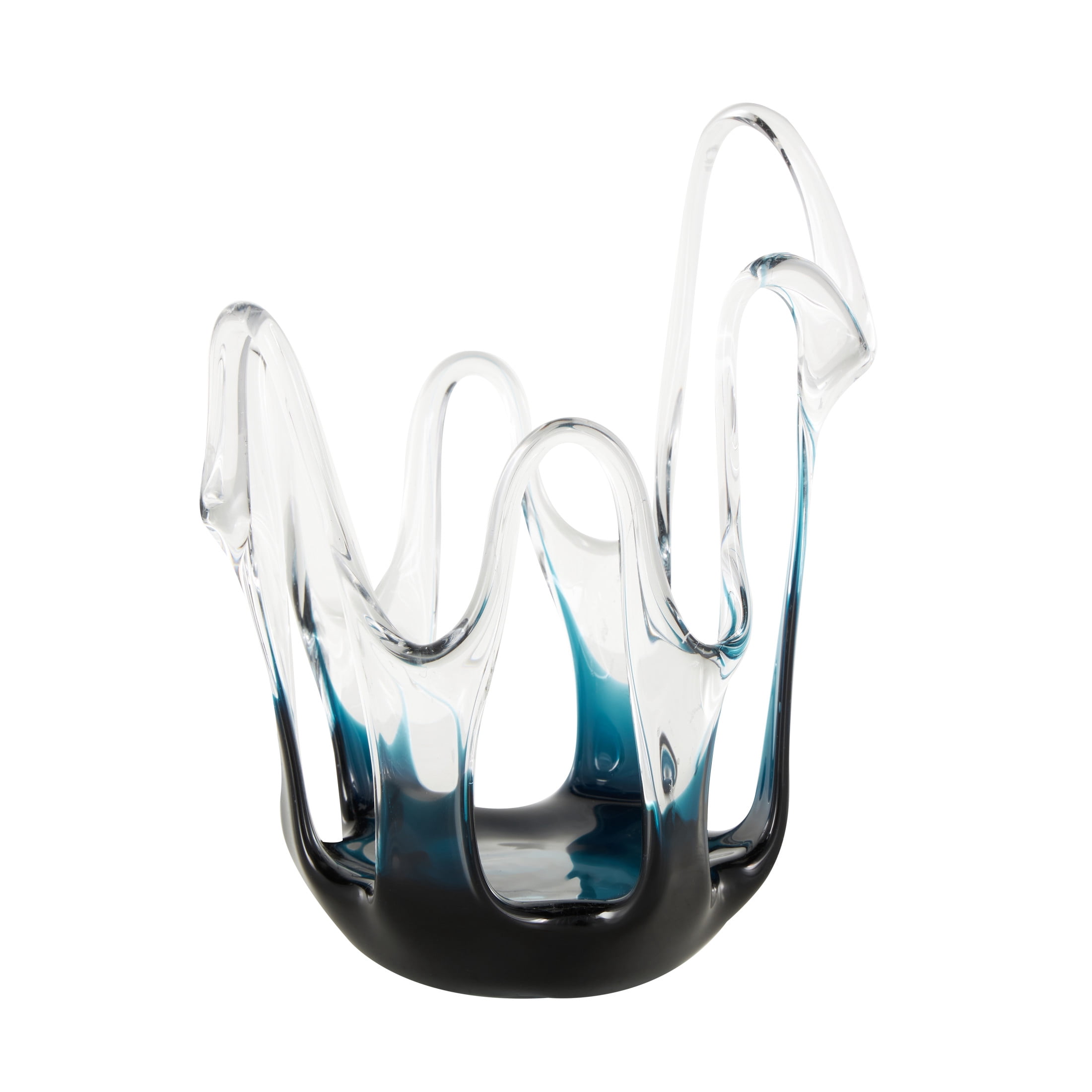 DecMode 10" Abstract Ombre Blue Glass Vase with Wavy Oval Cutouts