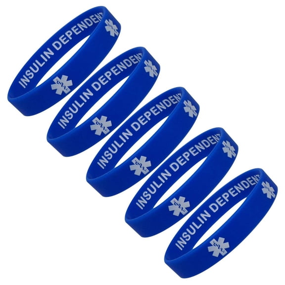 Type 2 Diabetic INSULIN DEPENDENT Medical Alert ID Privacy Enhanced Silicone Bracelets Wristbands 5 Pack