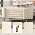 thumbnail image 3 of GZXS 44.9 Inch Oval Storage Bench, Beige Chenille Upholstered Ottoman with Hidden Compartment and Golden Metal Legs for Bedroom, Entryway, Living Room or Foot of Bed, 3 of 10