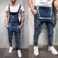 thumbnail image 2 of MHFRRA Mens Bootcut Jeans Men's Overall Casual Jumpsuit Jeans Wash Broken Pocket Trousers Suspender Pants Size M, 2 of 9
