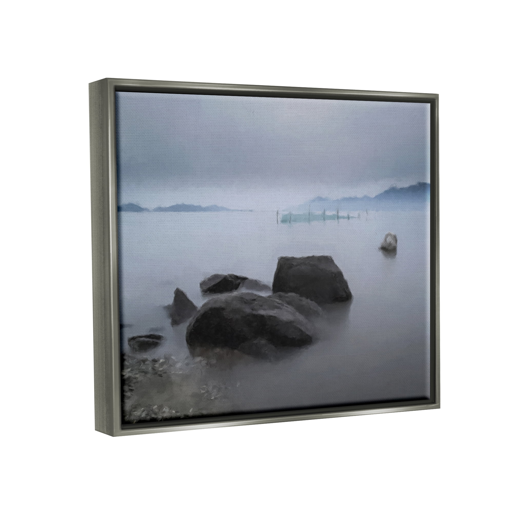 Stupell Industries Foggy Sea Landscape Nature Painting Gray Floater Framed Art Print Wall Art, 31 x 25