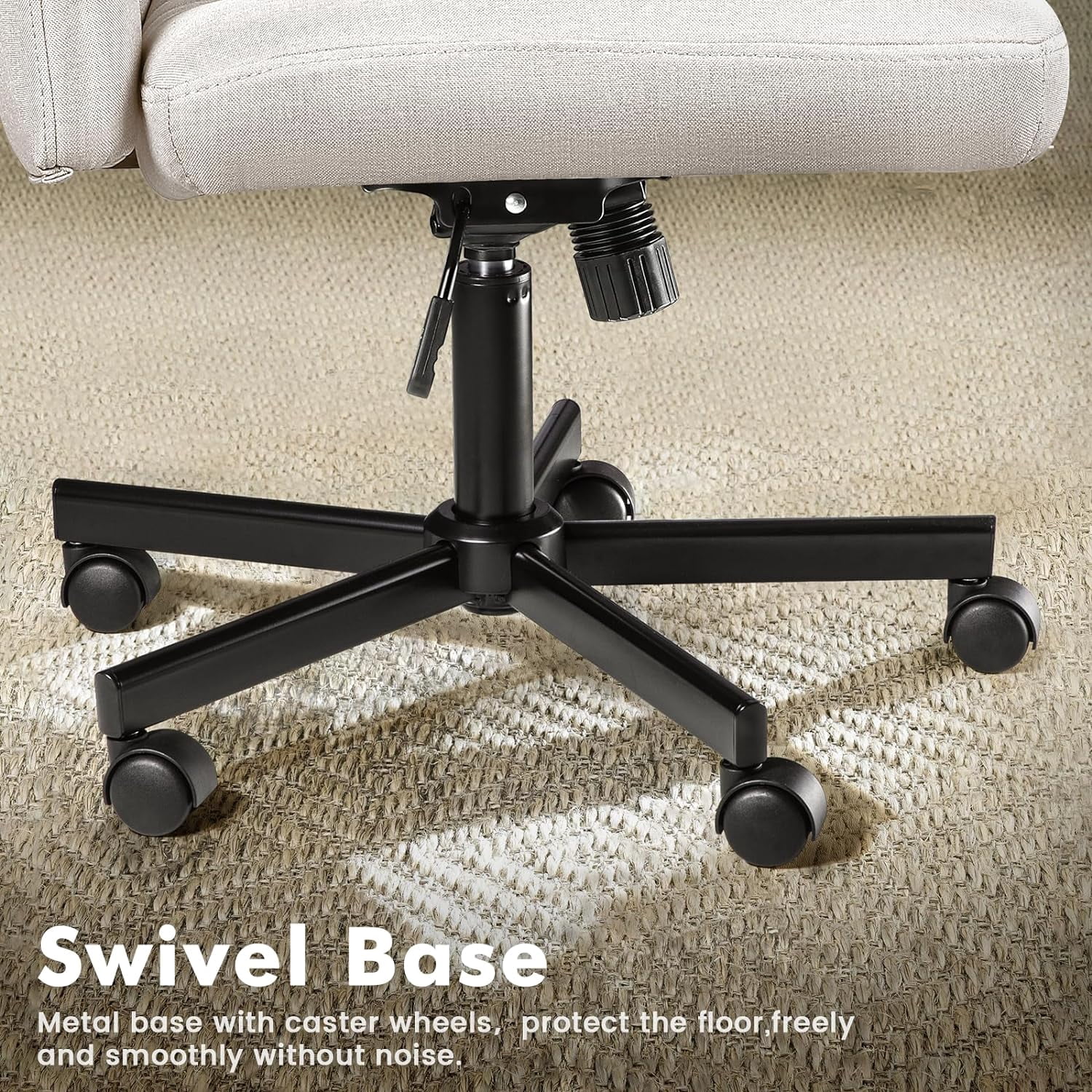 Waleaf Armless Office Chair with Wheels, Criss Cross Desk Chair, Wide Seat Adult Vanity Chair,Beige