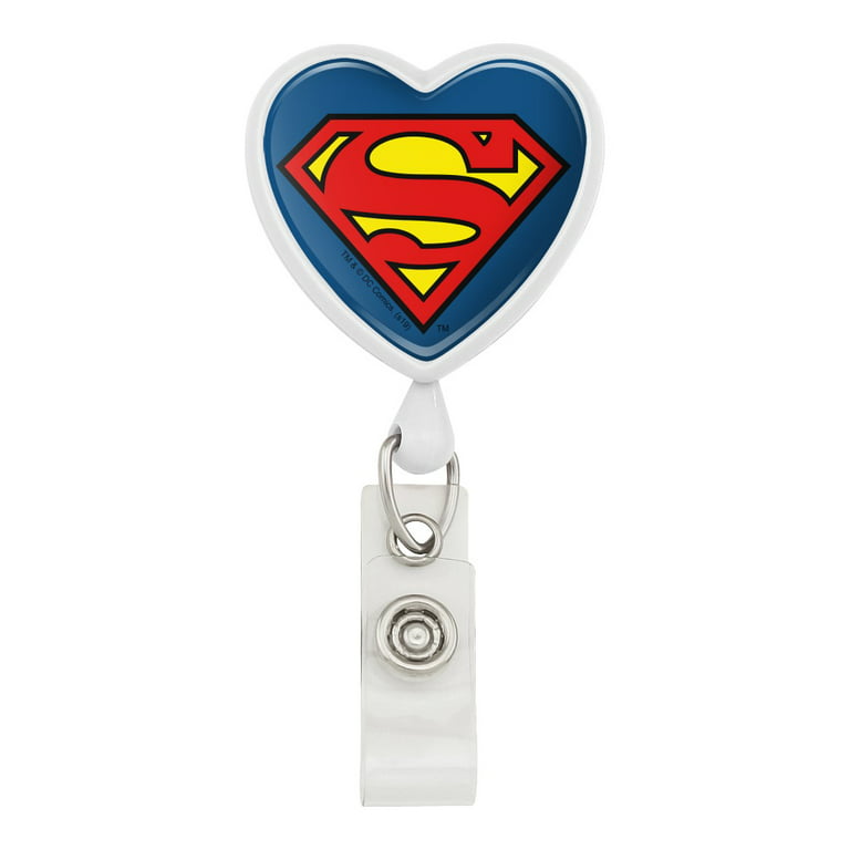 Superman Classic S Shield Logo Heart Lanyard Retractable Reel Badge ID Card  Holder 