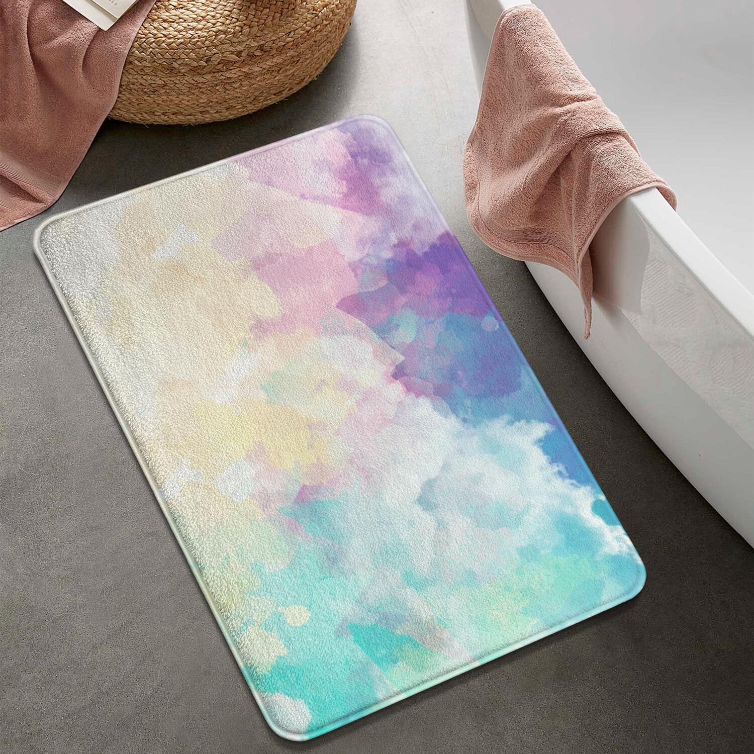 20x32 Inch Ultra Soft Faux Bath Mat Non Slip Absorbent Microfiber Bathroom Rug, Liquid & Marble Print