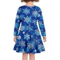 thumbnail image 3 of FKELYI Christmas Long Sleeve Dress Size 7-8 Comfortable Kids Swing Party Dress Loose Blue Snowflake Girls Midi Dress Long Sleeve,Christmas Gift, 3 of 4