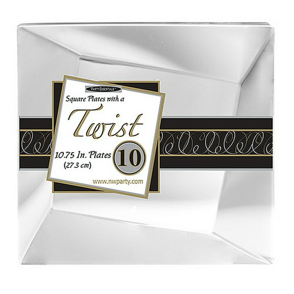 1 - Party Essentials 10.75" Twist Square Plates - Clear 10 Ct.