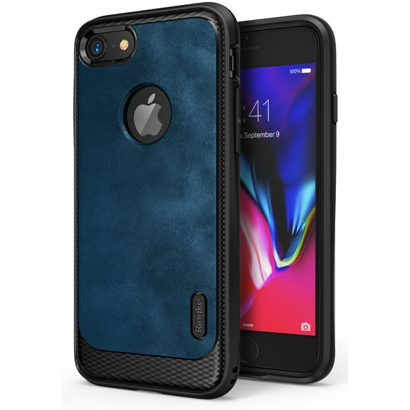 Ringke Flex S Case Compatible with iPhone 7, Coated Textured Leather Flexible TPU Cover - Deep Blue