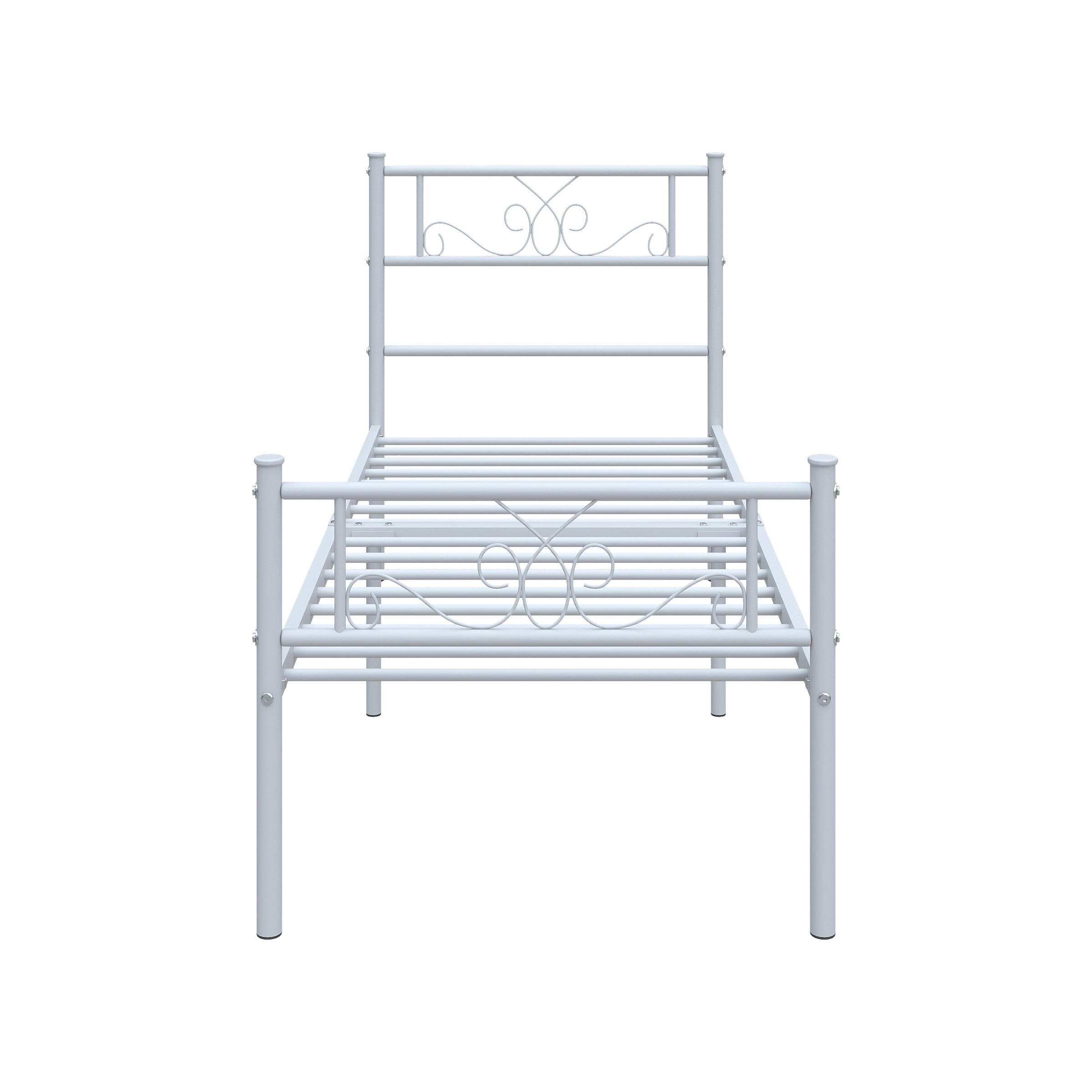 Garmic Twin Metal Bed Frame with Scroll Design Headboard and Footboard for Teens Boys Girls, White