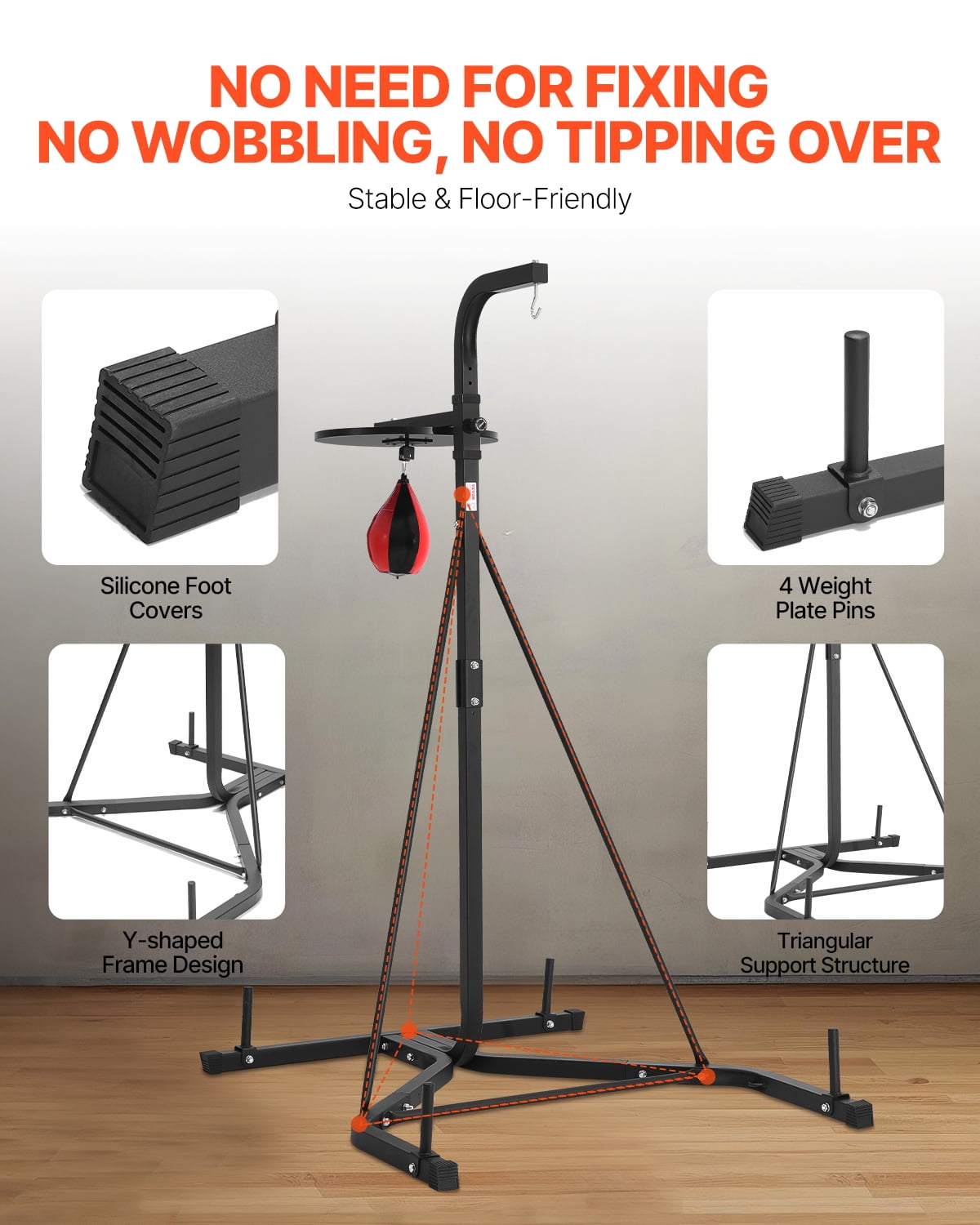 VEVOR 2 in 1 Punching Bag Stand, Steel Heavy Duty Workout Equipment, Adjustable Height Boxing Punching Bag and Speed Bag Stand, Freestanding Sandbag Rack, Holds Up to 140 lbs, for Home Gym Fitness