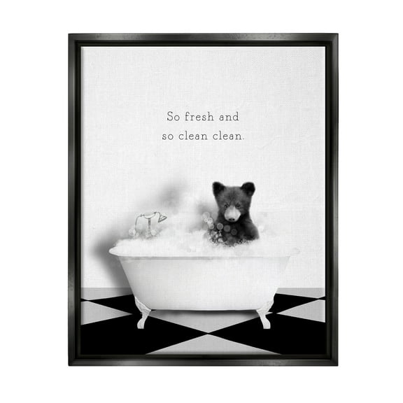 Stupell Industries So Fresh & Clean Bear Animals & Insects Painting Black Floater Framed Canvas Art Print Wall Art, 17 x 21