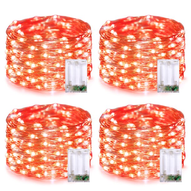 Guirnalda de luces JMEXSUSS, paquete de 4, 50 LED, color naranja para Halloween