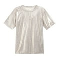 thumbnail image 5 of YONGHS Women's Short Sleeve Shiny Metallic T Shirt Tank Tops Holographic Rave Festival Party Blouse Champagne M, 5 of 7