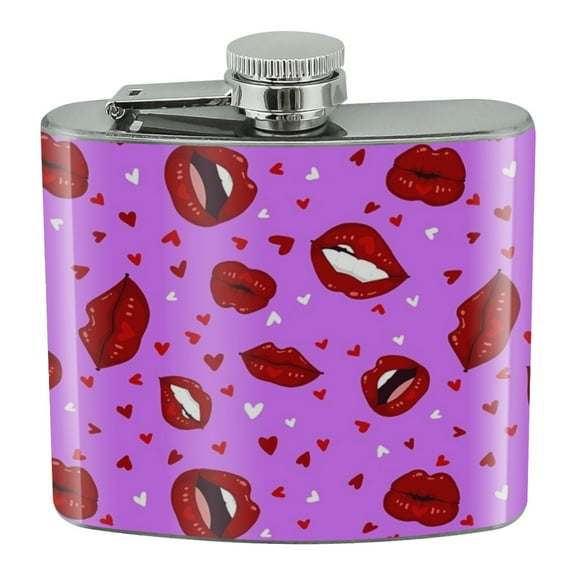 Luscious Red Lips Kiss Pattern Set Stainless Steel 5oz Hip Drink Kidney Flask