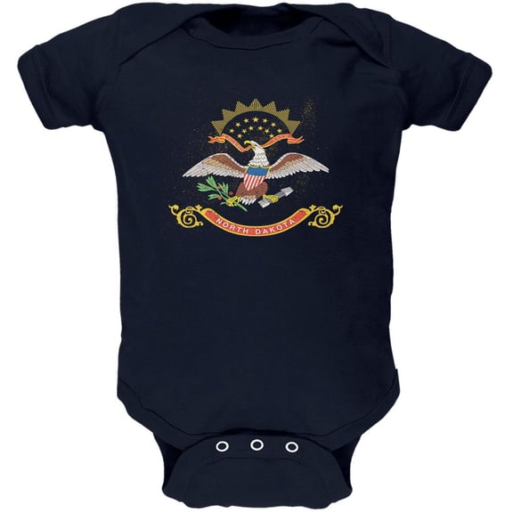 Born and Raised North Dakota State Flag Soft Baby One Piece Navy 9-12 M