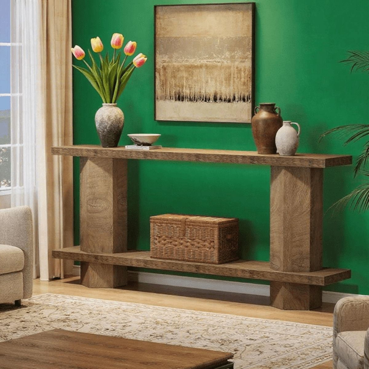 1.58" Thick Top Console Table - Waterproof MDF with Unique Hexahedron Legs, 200lb Load Capacity, Versatile for Hallway, Living Room, Behind Couch