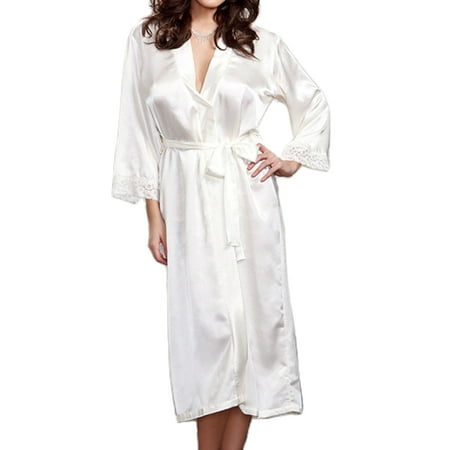 YiLvUst Women Lingerie Long Sleeve Silk Lace Robe Babydoll Nightdres Kimono Cardigan Design Nightwear