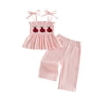 thumbnail image 2 of Toddler Baby Girl Summer 2Pcs Outfit Strawberry/Ladybug Embroidery Smocked Cami Top  Wide Leg Pants Set, 2 of 10