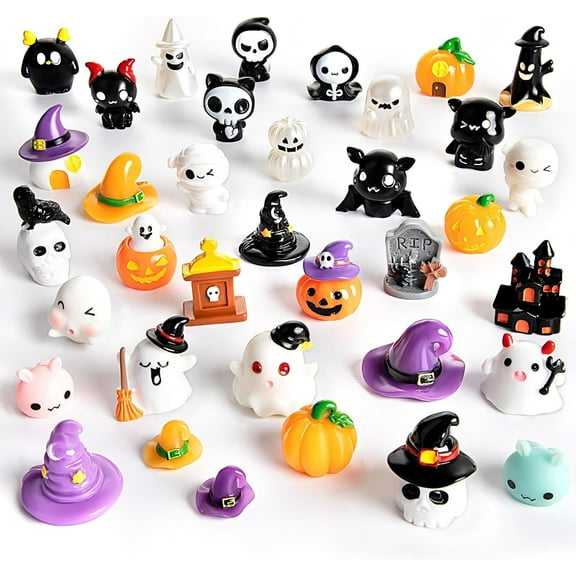 30 Pcs Mini Resin Figures, Halloween Miniatures Figures, Pumpkin Ghost Skull Miniatures Bulk, for Halloween Party Favors Bag Fillers Garden Dollhouse Decor