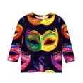 thumbnail image 3 of Girls Mardi Gras Shirt New Orleans Carnival Top for Toddler and Kids, 3/4 Sleeve Sequin Mask Graphic Tee for Fat Tuesday Holiday Outfit, 3 of 4