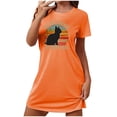 thumbnail image 2 of Sakmal Soft Nightgowns Women Orange Comfy Pajama Dress Cat Print Crew Neck Short Sleeve Short Nightgowns S-2XL, 2 of 7