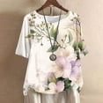 thumbnail image 2 of Busydd Womens Tops Boho Floral Print Cotton Linen Blouses Short Sleeve Round Neck Tshirts Fashion Casual Buton Shirts Comfort Loose Bohemian Summer Tops,Plus Size Tops for Women S-4XL, 2 of 5