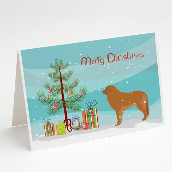 Leonberger Merry Christmas Tree Greeting Cards and Envelopes Pack of 8