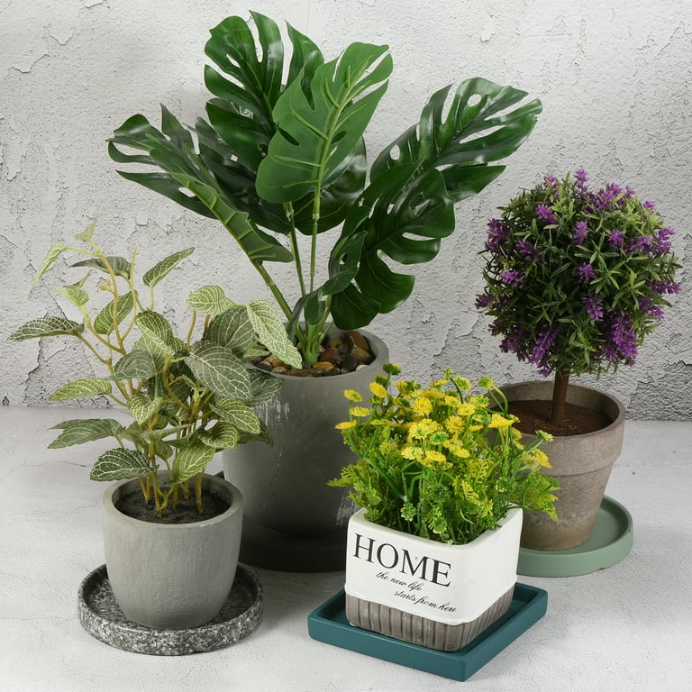 Unique Bargains Ceramic Square Planter Saucer Flower Pot