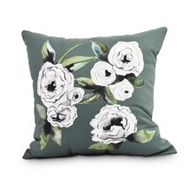 Radiant Rose 18 Inch Green Floral Print Decorative Throw Pillow