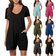 thumbnail image 5 of Summer Rompers Womens Short Sleeve V Neck Jumpsuit Shorts Loose Casual Romper with Pockets, S Gray|Short-sleeved, 5 of 8