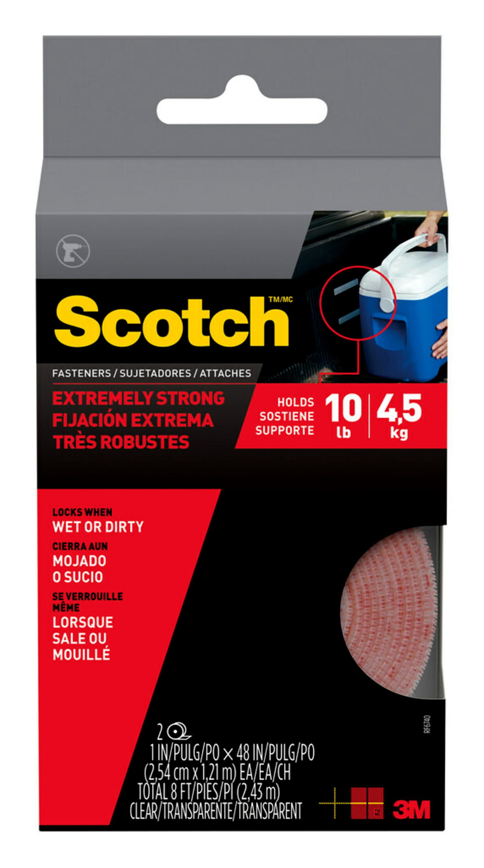 Scotch Extreme Fasteners, 1 in x 4 ft, Clear