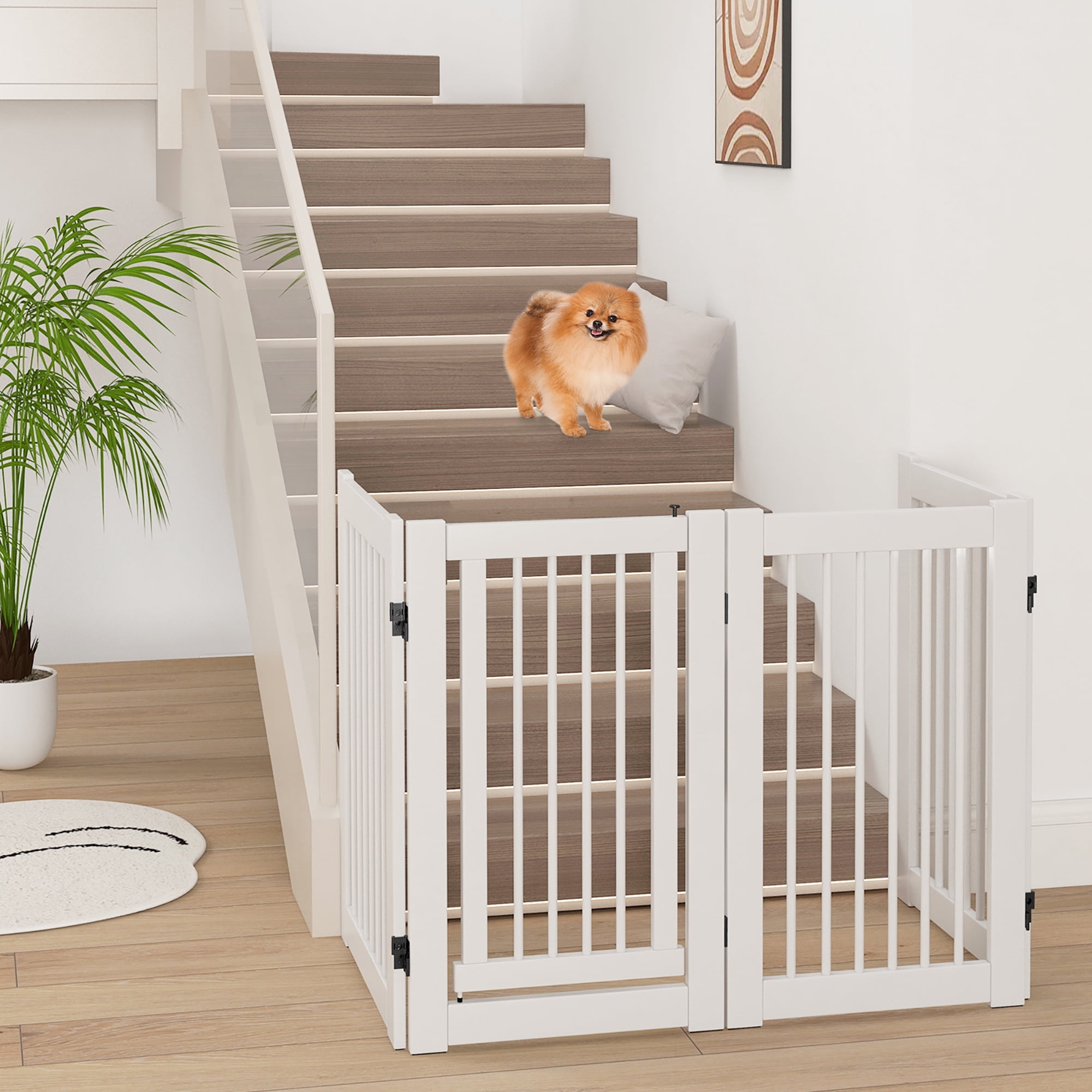 Gymax 30'' Configurable Folding Free Standing 4 Panel Wood Pet Dog Safety Fence w/ Gate