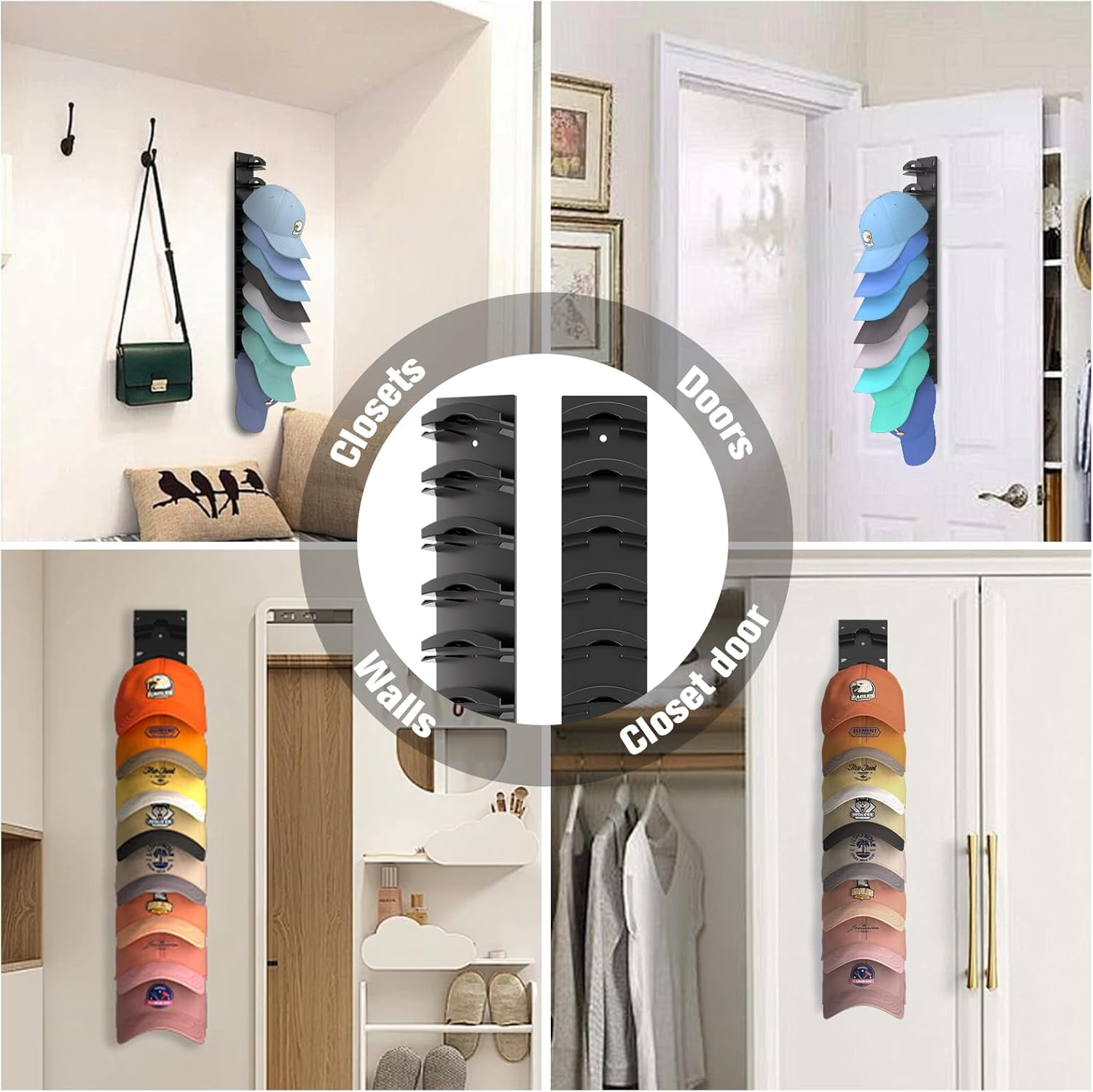 Livhil Hat Organizer for Baseball Caps 2Pack, Hat Rack for Wall with Strong Adhesive Hold up to 20 Hats, Hat Hanger Holder Display for Door Closet