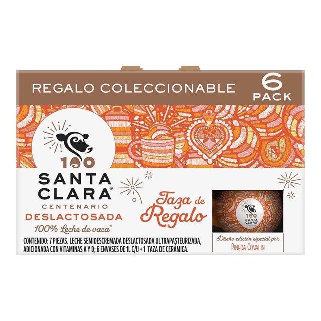 Leche Santa Clara deslactosada caja con 6 pzas 1 l c/u + taza de regalo