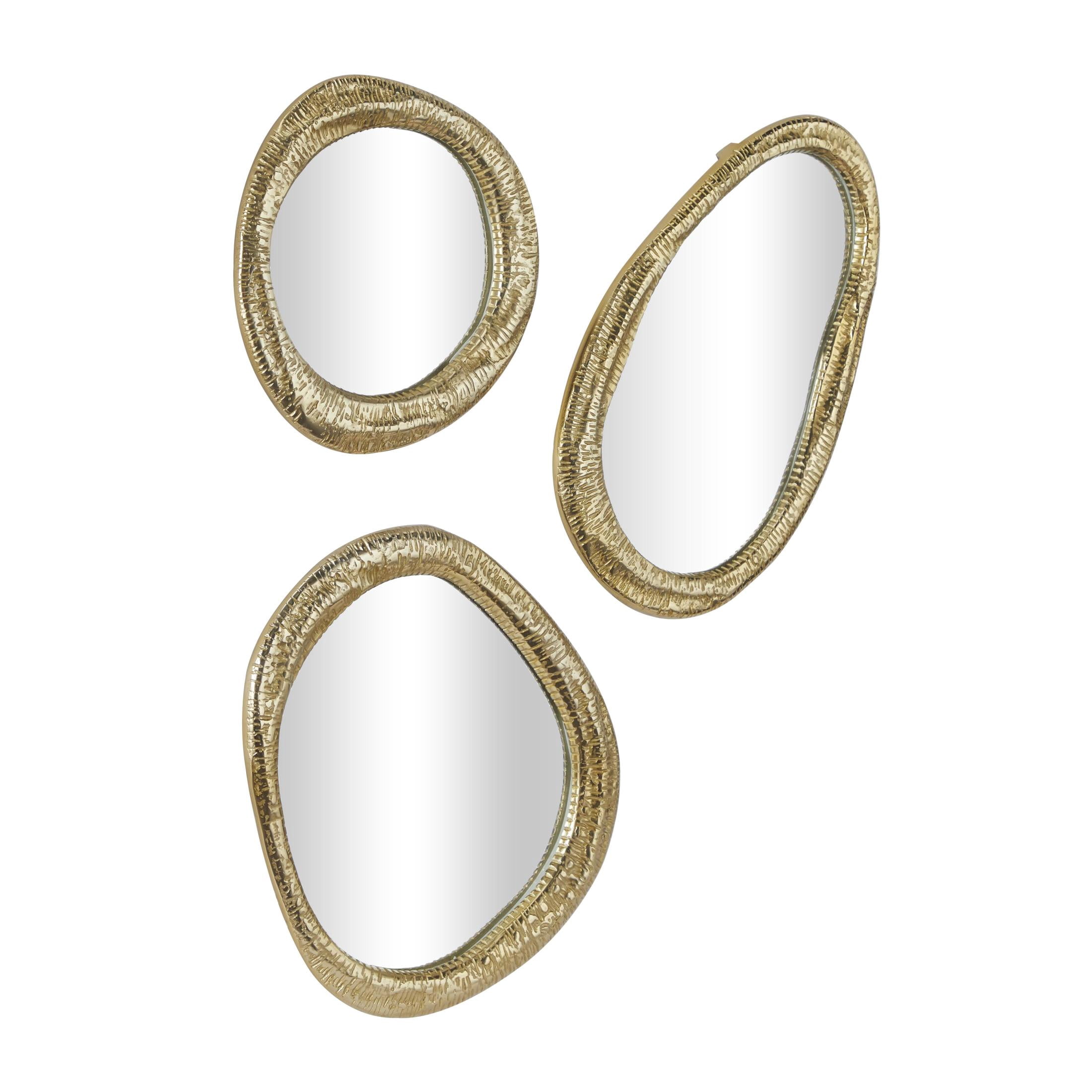 DecMode 23", 19", 15"H Gold Abstract Wall Mirror, Set of 3