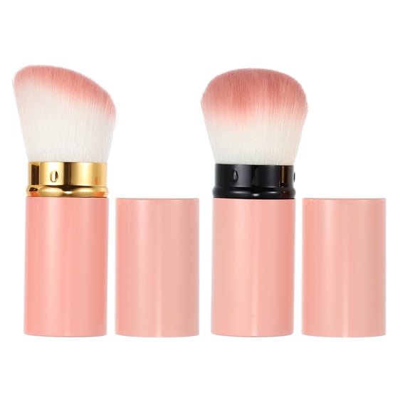 Unique Bargains 2 Pcs Makeup Brush Kit Travel Retractable Angled Makeup Brush Eye Defining Brush Highlight Brush Pink