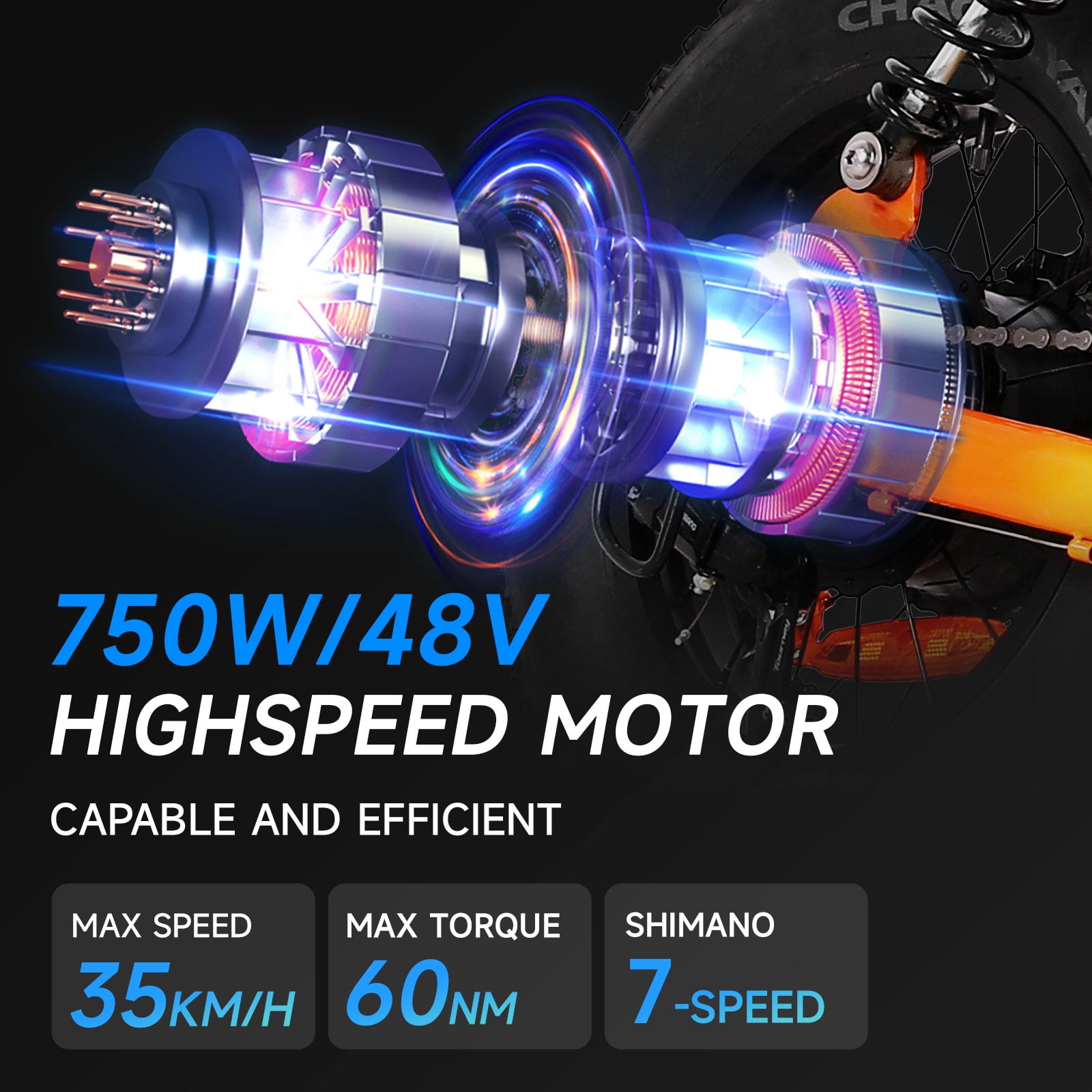 Spacewalk 16" Fat Tire Electric Bike – 750W Motor, 21.7MPH, 48V 15Ah Removable Battery – Compact Ebike for Riders 4'10" to 5'5" & Teens – 4 Shock Absorbers, Smooth Ride