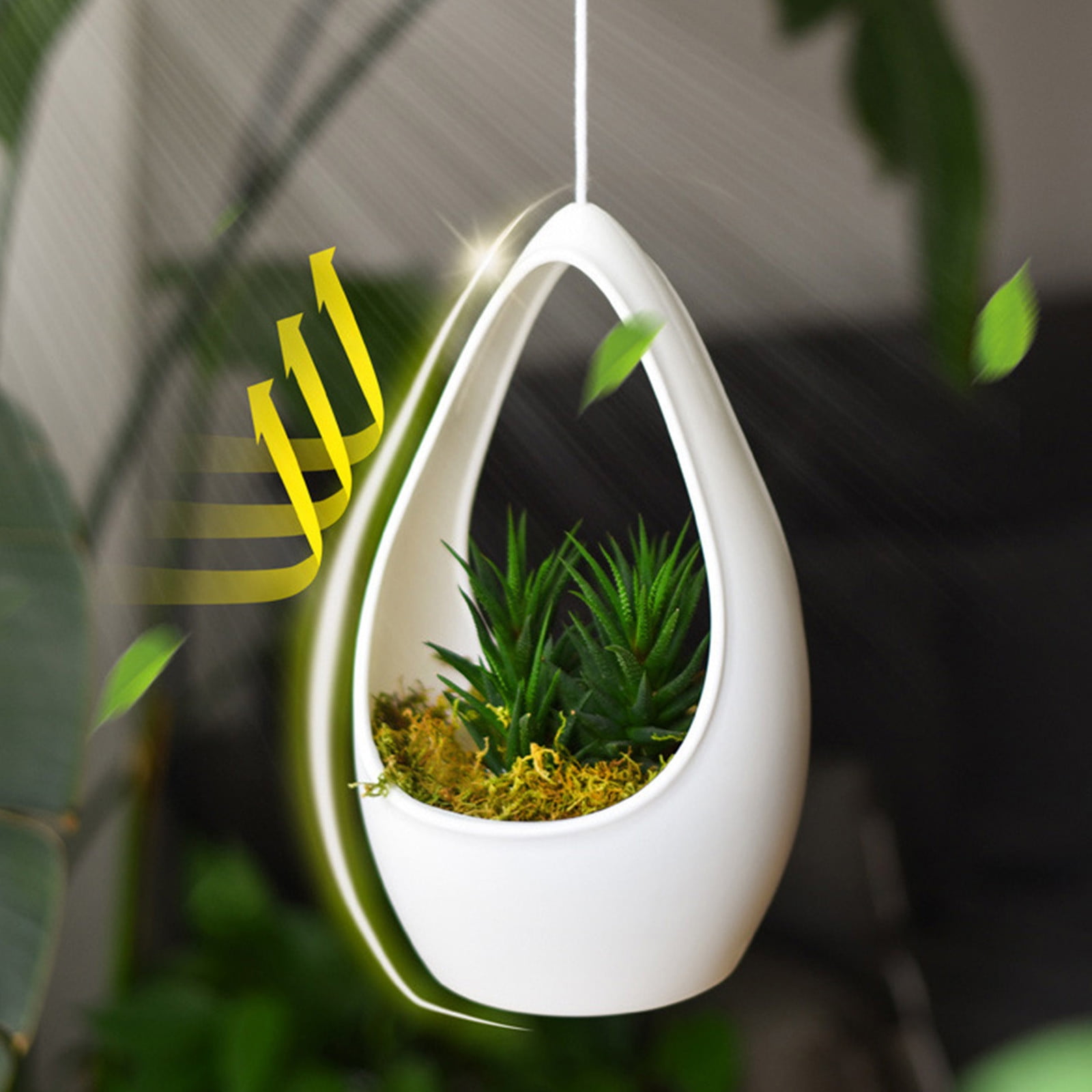 JilgTeok 3 Packs White Hanging Planter with Adjustable Hook Modern Teardrop Design for Indoor Outdoor Garden Balcony Decor Plant Pot for Succulents Vines Herbs